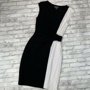 Lauren Ralph Lauren, Size 8,Sleeveless, Black & White, Stretch Knit Sheath Dress